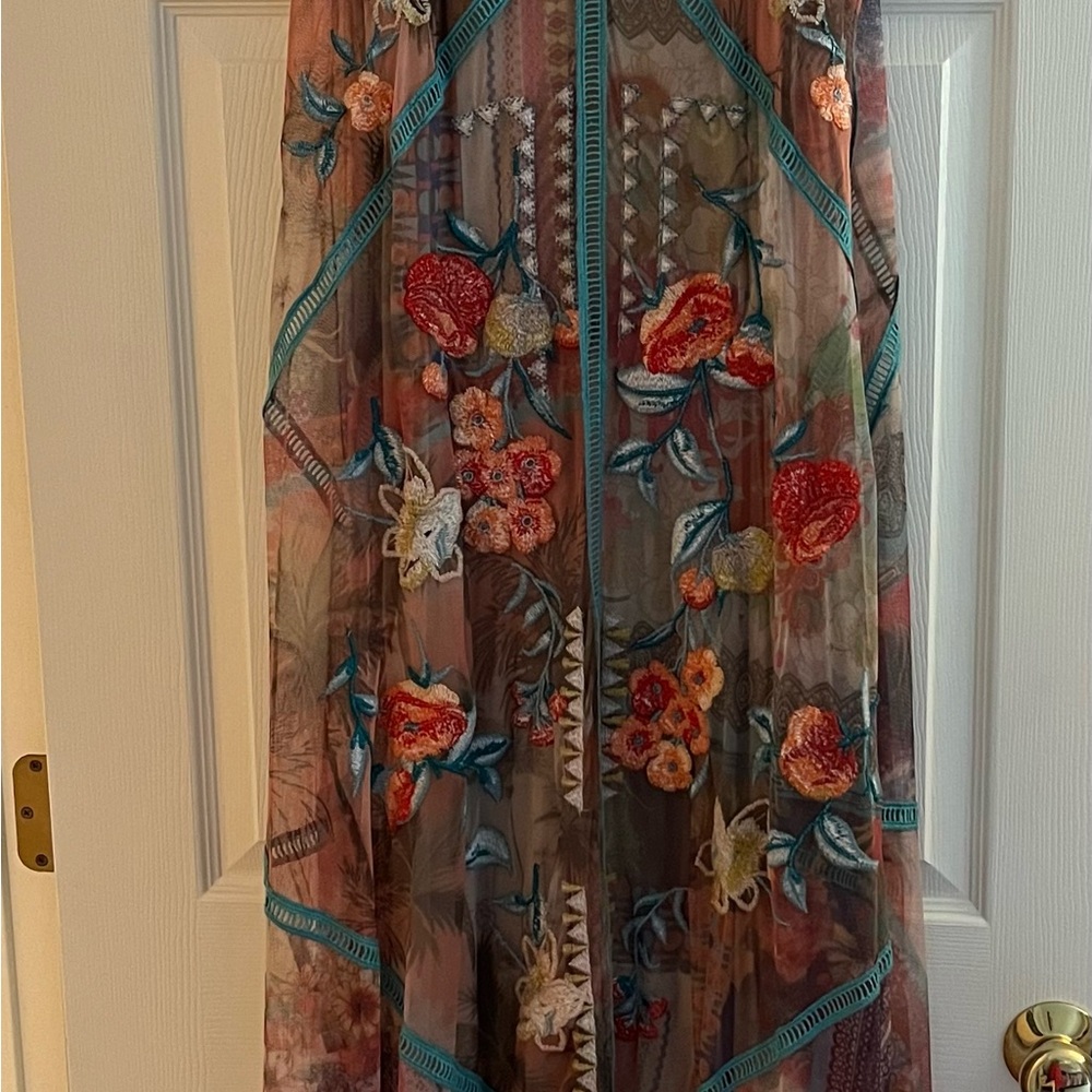 Johnny Was Sheer Jolene Dress with Colorful Embroidery